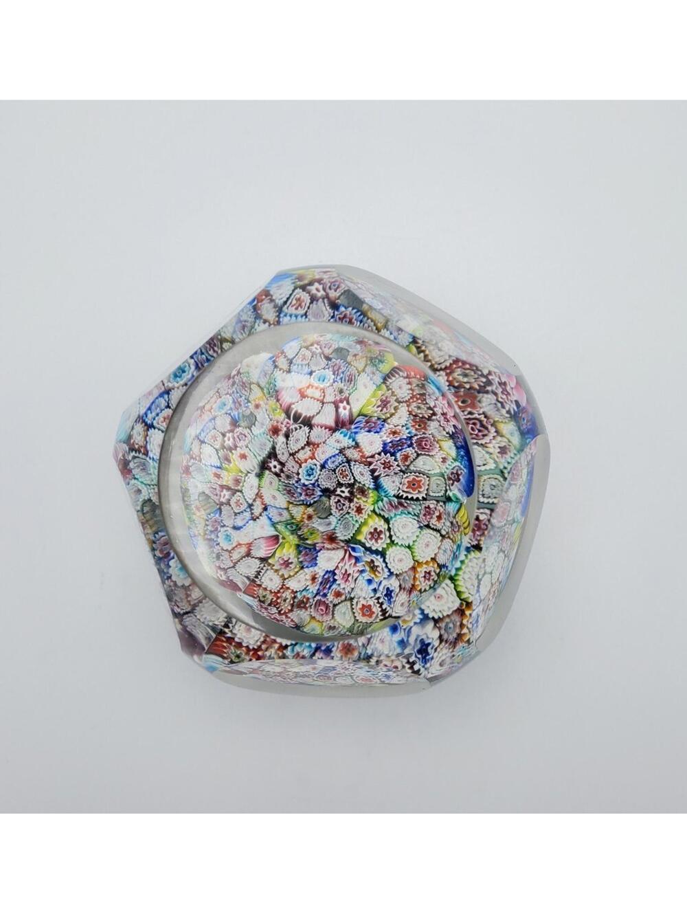 Vintage Murano Millefiori Faceted Paperweight Art Glass Decor